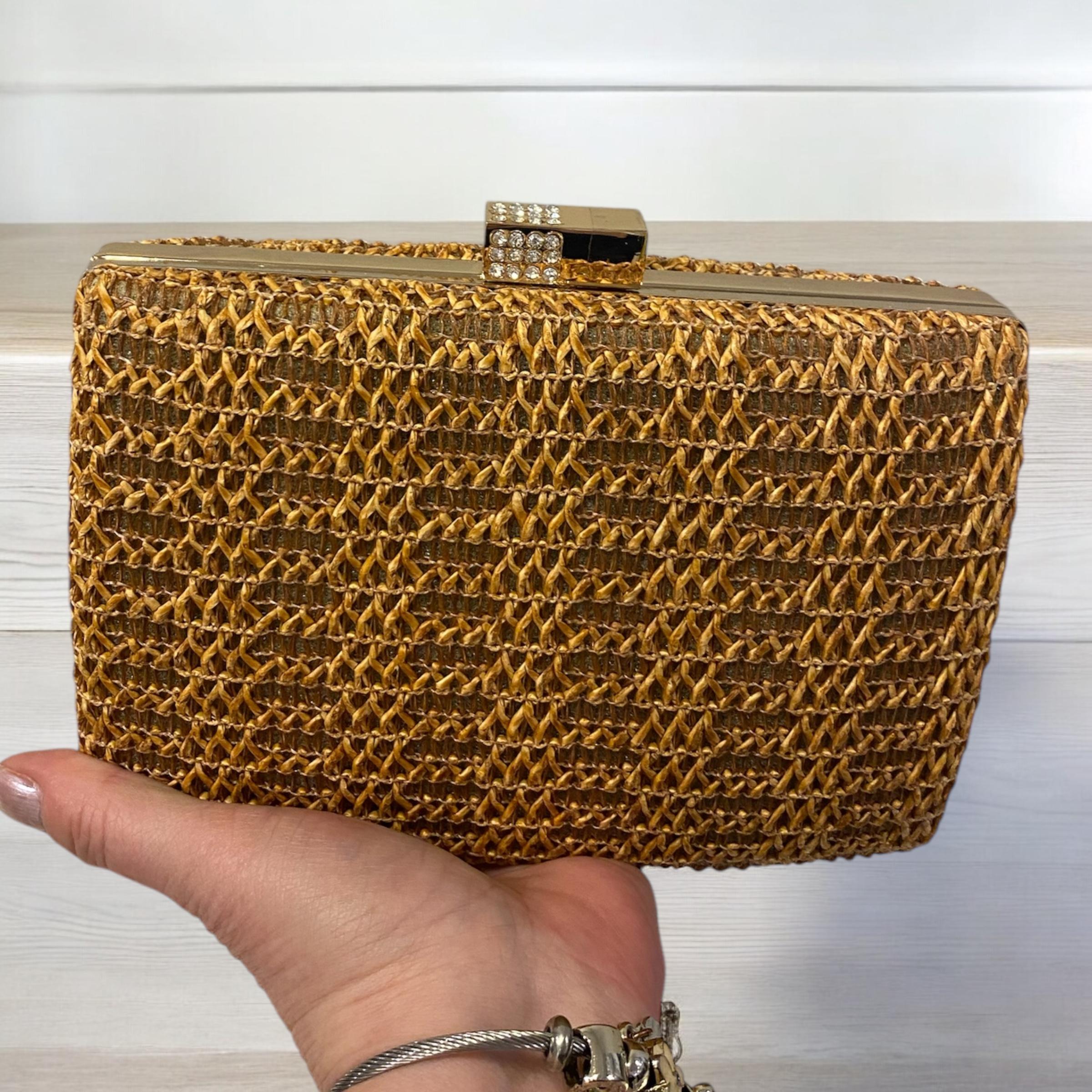 Zincir saplı hasır görünümlü portföy abiye çanta