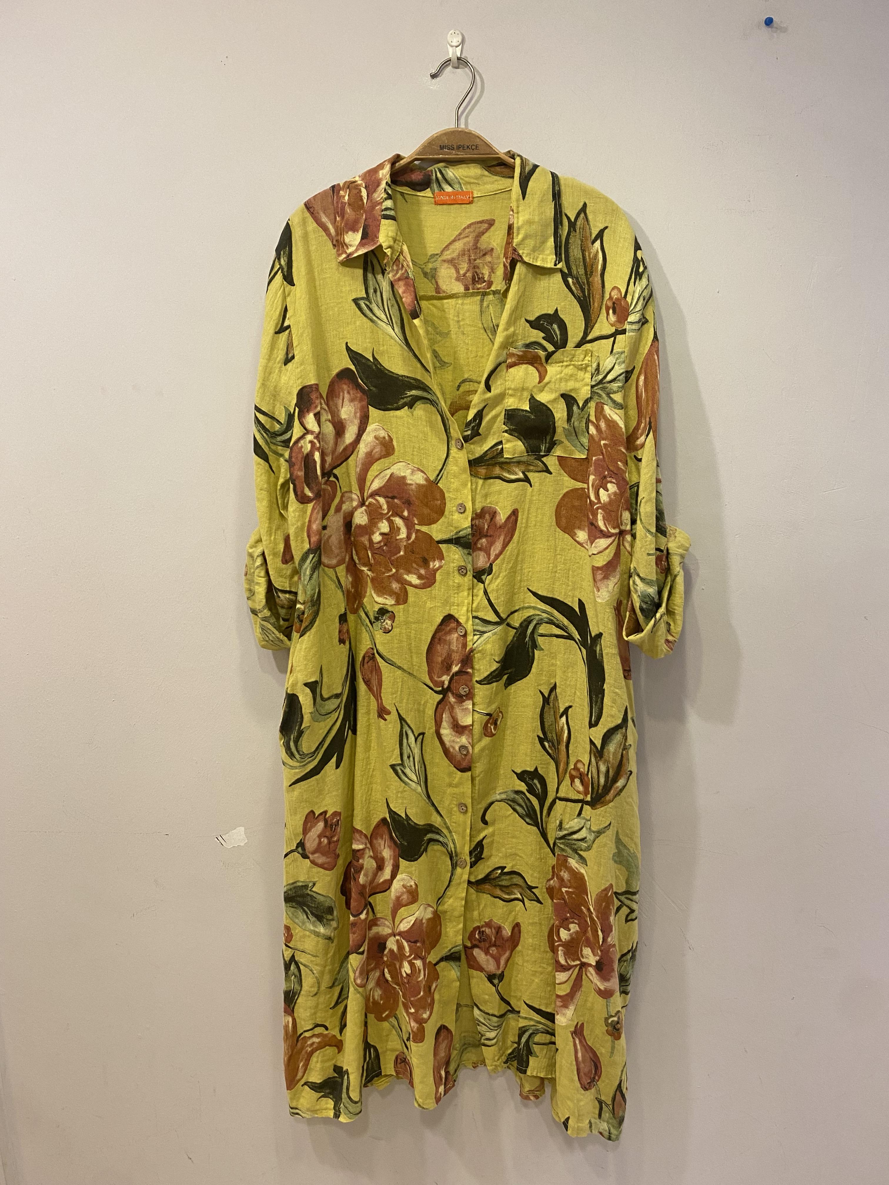 İtalyan ham keten uzun kollu gömlek elbise veya dış kap