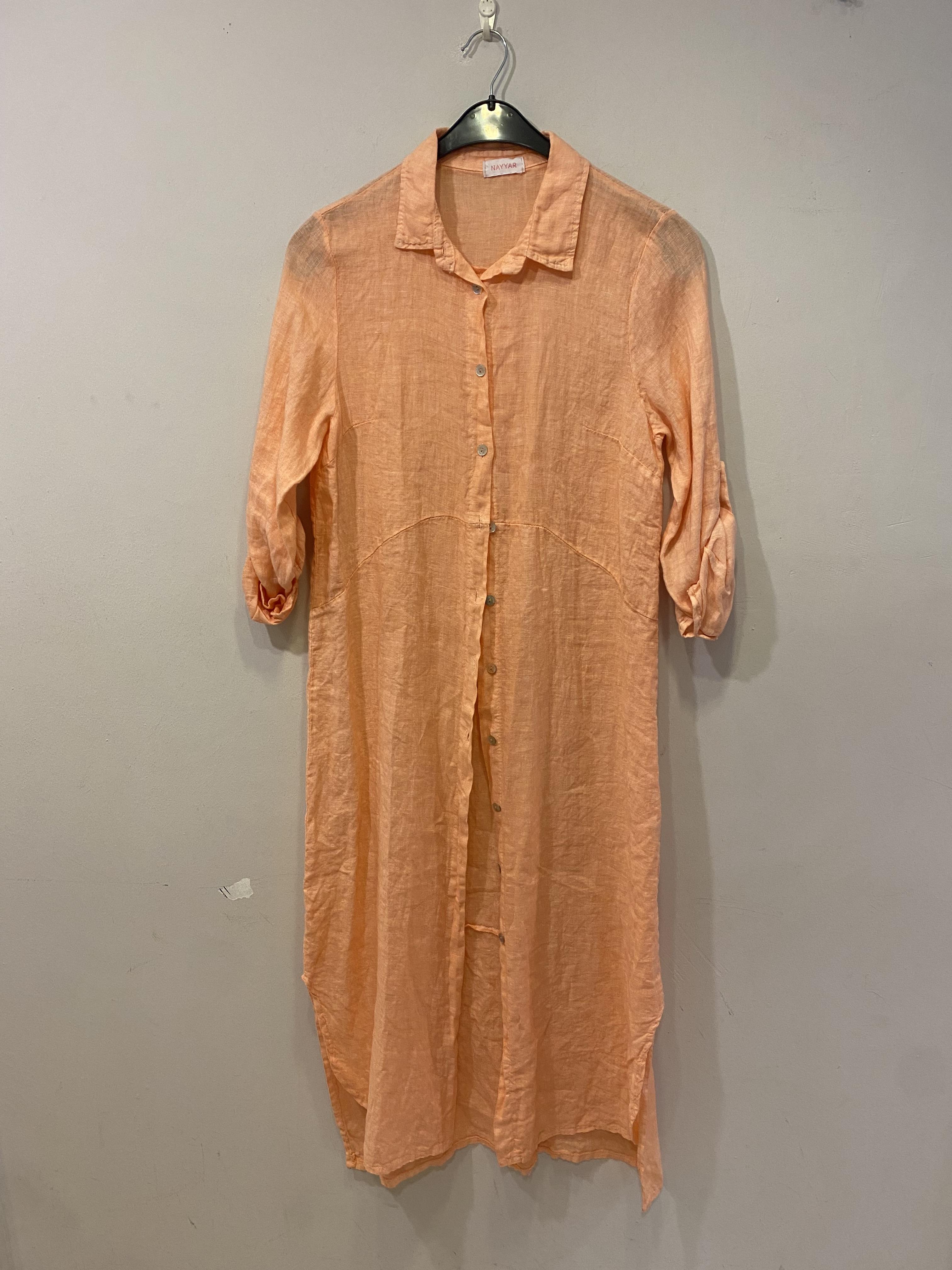 Kayısı rengi 38-42 beden uyumlu ham keten dış kap veya gömlek elbise